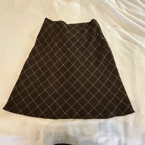 Vintage Lands' End Dark Brown Checkered A-Line Wool Skirt